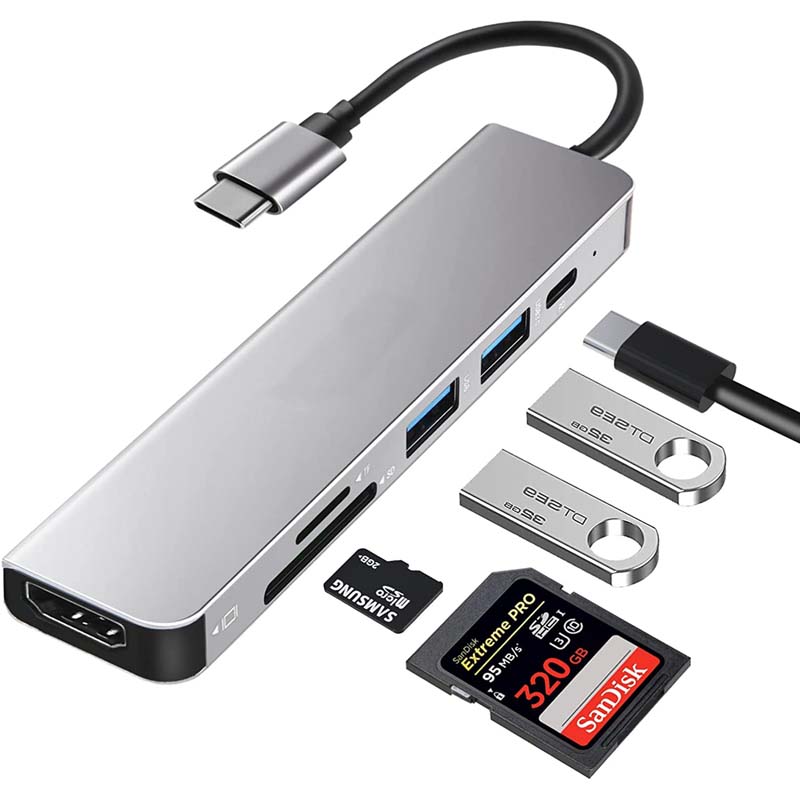 Type C转USB2.0+3.0+PD+HDMI+读卡器 6合一多功能扩展坞